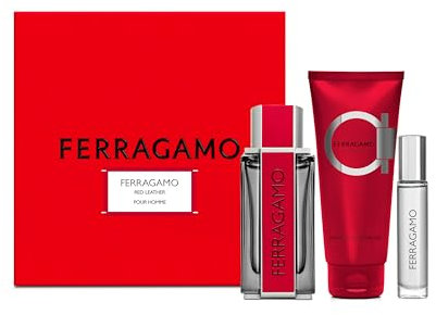 Salvatore Ferragamo Red Leather Gift Set Eau de Parfum 100 ml, Shower Gel 100 ml, Travel Spray 10 ml