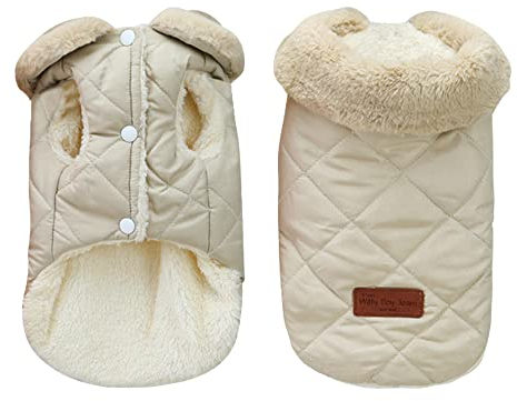 Hundemantel Winter,Hundemantel für Hunde,Wasserdichter Hundemantel,Warm Hunde Winterjacke,Weicher Fleece Hundemantel,Weste Hundewintermantel für kleine Hunde und Katzen(L, Beige)