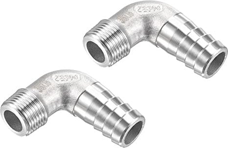 M METERXITY 2 Pack Hose Barb Fittings - 90 Degree Elbow Stainless Steel 16mm Pipe Connector Apply to Water Fuel (G3/8 Male Pipe)