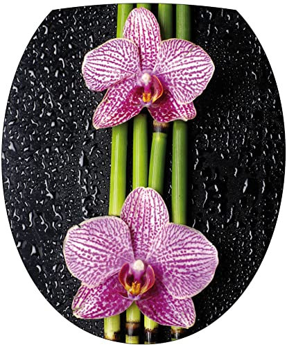 Stickers WC Orchidée Bambous Zen - Stickers autocollant abattant WC 35x42 cm - 274