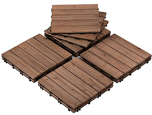 Yaheetech Lot de 22 Dalles de Terrasse Clipsable 30 cm × 30 cm, Dalles de Jardin en Bois de Sapin Convient pour 2 mètre carré, pour Intérieur Extérieur Patio Balcon Piscine 22 pièces