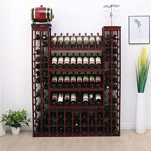 Wine Bottles Rack - Floor-standing Wine Cooler, Countertop Display Stand, Solid Wood Showcase Divider Cabinet, Home/Bar/Counter Wine Organizer Shelf,120 * 30 * 150cm (Color : Wine red)