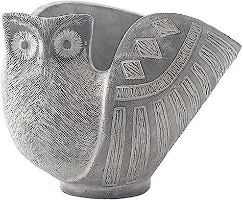 Wavy Studio Beton Eule Tier Pflanzgefäß, rustikaler Vintage-Stil Zement Pflanztopf für Haus & Garten, dekorativer Übertopf mit Drainageloch, Tier-Blumenvase & Gartenskulptur (groß, grau)