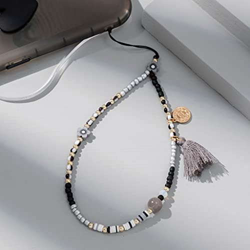 Quaste, runder Anhänger, Handykette für Damen, Acryl, Anti-Verlust-Handgelenkband, Telefon- und Handy-Schmuck (3 Stück, hellgrau)