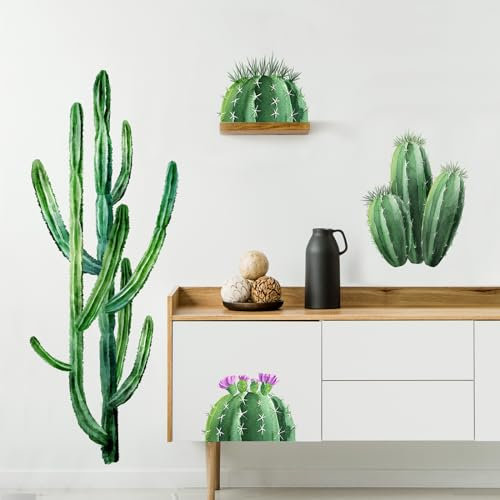 Supzone Calcomanías de vinilo gigantes de cactus para sala de estar, dormitorio, impermeables, despegar y pegar, decoración de bricolaje, 2 hojas, 640 piezas, patrón de plantas de cactus