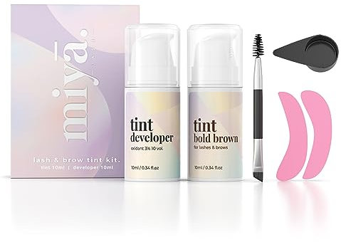 MIYA LASH Dark Brown Eyebrow Tint Kit | 2 in 1 Lash & Eye Brow Tint Kit | Eyebrow Dye Dark Brown | Eyelash Dye | Eye Lash Tint Kit | Eyebrow Dye Kit w/Tools, Developer + Dark Brown Brow Dye