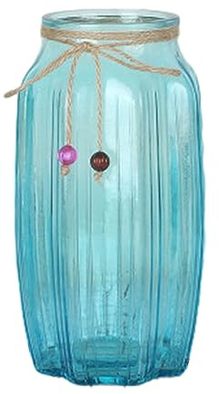 Surwin Jarrones de Cristal, Jarrón de Flores de Cristal para Modernos Decoración de Mesa, Boda, Dormitorio, Estudio, Regalo para San Valentín Navidad Cumpleaños - Altura 22cm (Cielo Azul)