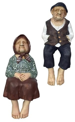 JTBDWOSK Opa Oma Figuren Kantenhocker Deko Liebespaar Skulptur Garten Dekofigur Brautpaar Statue Kuchendeckel Wohnzimmer Desktop Ornamente Geburtstag Hochzeit Weihnachten Geschenk,Multi Colored
