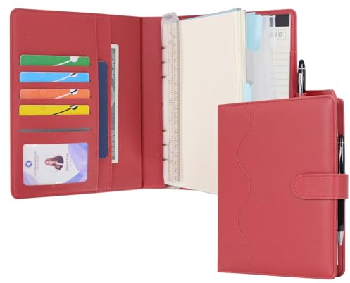 WASON Liniertes Tagebuch PU Leder A5 Nachfüllbares Papier Journal, Ringbuchordner Portfolio mit Schreibbrett Schreibblock Spiraltagebuch und Stift für Reise Geschäfts Schule Organizer (Rot)