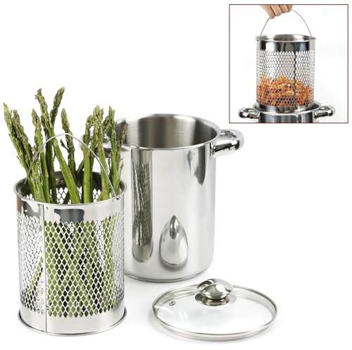 Glendaveny Casserole à asperges en acier inoxydable de 4 litres, cuiseur vapeur pour légumes et asperges avec panier amovible et couvercle, pour spaghetti, pâtes, frites