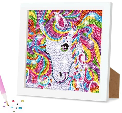 AUAUY Diamond Painting Kinder mit Holzrahmen, 5D DIY Diamond Painting Set, Malen Nach Zahlen Diamant Painting Kinder Mädchen Erwachsene,Diamant Painting Bilder Arts Craft für Home Wand Decor (Einhorn)