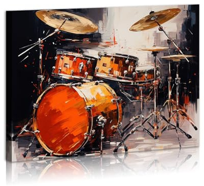 DEORAIO Musik-Leinwand-Kunst, Schlagzeug-Set, Wandkunst, Rockband-Regal, Trommelbild, Druck auf Leinwand, für modernes Zuhause, Schlafzimmer, gerahmt, fertig zum Aufhängen, 30,5 x 40,6 cm