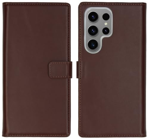 SELENCIA Bookcase Hülle kompatibel mit Samsung Galaxy S24 Ultra – Era Leder Handytasche Side Flip Case – Handyhülle aus Rindsleder in Braun [3 Kartenfächer, Magnetverschluss]
