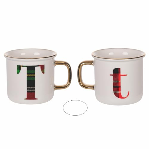 Villa d'Este Home Tivoli Tasse 300 ml aus New Bone China, Tartan, Monogram T