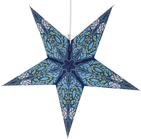 GURU SHOP Faltbarer Advents Leucht Papierstern, Weihnachtsstern 60 cm - Sunda Blau, Papiersterne 60 cm