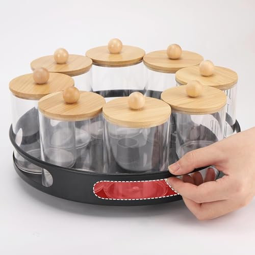 FEFE 360° Rotating Storage Spice Rack Lazy Susan Cupboard Organizer, Height Adjustable Turntable Tier Spice Rack Countertop Organizer For Kitchen Pantry Cabinet -Black (1-Tier, Round)