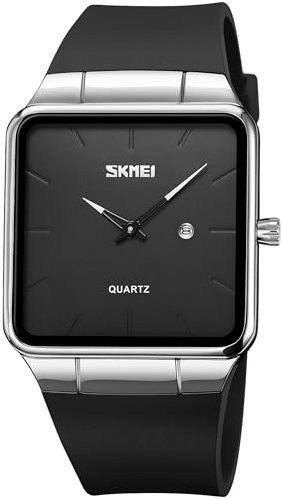 findtime Quadratische Uhren Herren Anlog Quarz Klassische Minimalistische Herrenuhr mit Datumsanzeige Schwarz