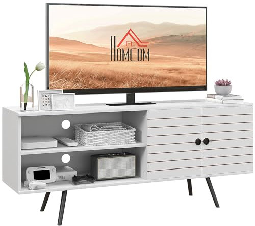 HOMCOM TV Stand Cabinet for 65 Inch TVs, TV Unit with Open Shelves, Soft-close Door and Cable Holes, Entertainment Unit for Living Room, White
