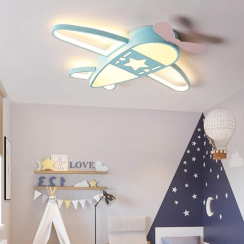 BBWO Deckenlampe LED Kinderzimmerlampe Flugzeug Deckenleuchte Dimmbar Mit Fernbedienung Mädchen Junge Schlafzimmer Babylampe Minzgrün Moderne Wohnzimmer Kindergarten Acryl Lampe Metall Lüster(76CM)