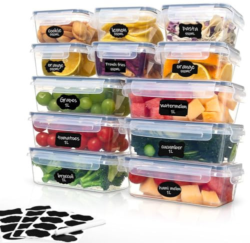 Ordeluxe Giftpot 12er botes cocina almacenaje, 6 x1 L + 6 x 500mL, Libre de BPA, 100% Hermético, recipientes herméticos para alimentos