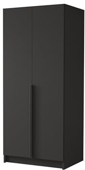 Mirjan24 Kleiderschrank mit Einlegeböden und Kleiderstange Borton I, Vielseitiger Drehtürenschrank, Elegantes klein 2-türig Kleiderschrank (Schwarz)
