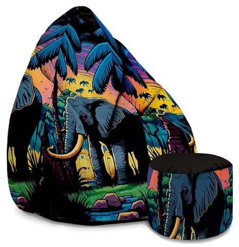 DreamRoots Sitzsack Erwachsene mit Füllung 80x80x120cm - Samt Stoff 300 gr/m2 Sitzsack mit Lehne und Hocker und Bezug - Sitzkissen Boden - Chill Sack