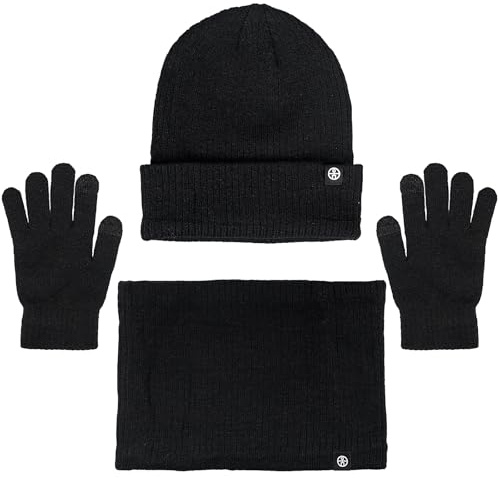 Mütze Schal Handschuhe Set Damen Herren,Warm Beanie Mütze Touchscreen Handschuhe Set,Beanie Strickmütze Winterschal mit Fleecefutter,Wintermütze Winterschal Winterhandschuhe Geschenk 3 in 1 Set