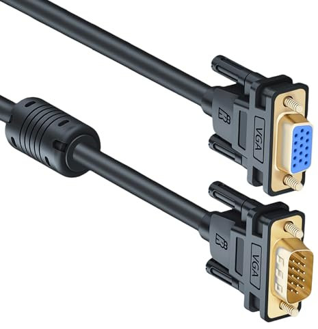 Fcnjsao Cable de extensión VGA superior macho a hembra con anillos dobles para una conexión estable entre dispositivos