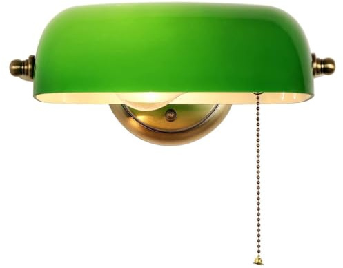 AoLa Green Banker Wandlampe lnnen mit Schalter Wandleuchte Klassische Bankerlampe Retro traditionellen Stil Green Verstellbare Glass Lampenschirm Nachttischlampe für Schlafzimmer Korridor Bibliothek