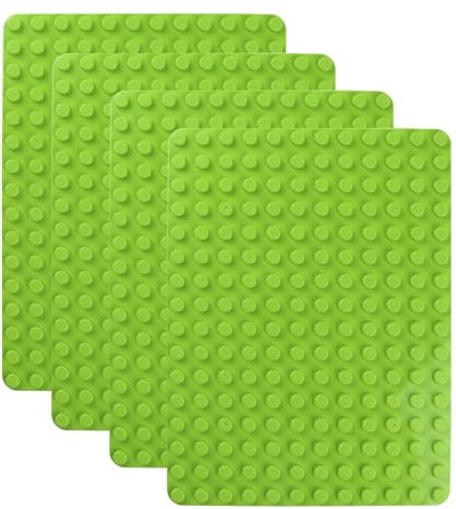 DBTW Pack of 4 Green Classic Base Plates, 16 x 12 Nubs, Rectangular Building Plates, 25.5 x 19 cm Construction Base Plates, Building Block Base Plates, Compatible with All Popular Brands for Children