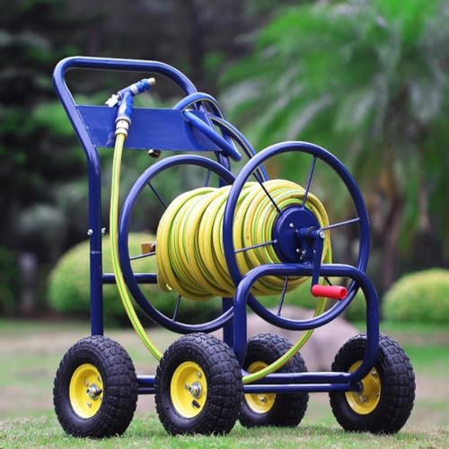 PP-Vic Gartenschlauchwagen, Schlauchaufbewahrungswagen Aus Metall, Robuster Industrieller Schlauchwagen, Schlauchaufbewahrungsgestell Mit Soliden Rädern, Fasst 150 M 1/2-Zoll-Schlauch,100m3/4 inch
