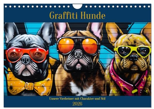 Graffiti Hunde (Wandkalender 2026 DIN A4 quer), CALVENDO Monatskalender: Diese Hunde haben Charakter und Stil! (CALVENDO Kunst)
