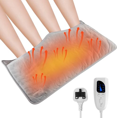 Nsyee Large Electric Heated Foot Warmer Pad, Heating Pad for Feet, Grey | 76×40cm Foot Warmer with 6 Heat Settings & 4 Timers, Fast Heating, Machine Washable Electric Heating Pad for Home & Office