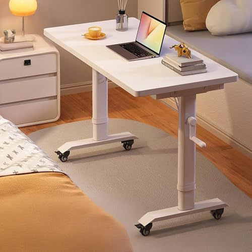 Nachttisch, Betttisch Auf Rollen, Höhenverstellbarer Laptoptisch, Robuster, Schwenkbarer Laptoptisch In Medizinischer Qualität Für Heimgebrauch(White,100cm/39.3in)