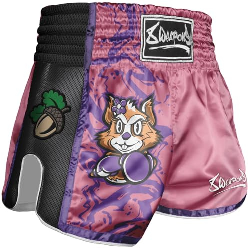 8 WEAPONS Muay Thai Shorts Jenny, Kinder, Pink, Größe 6-8 J, Kickboxhose für Training & Wettkampf, Thaibox Shorts Satin, Atmungsaktiv, Langlebig, Kampfsporthose MMA, K1, Boxen, Thai Boxen