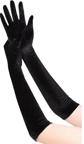 MUNSKT Long Opera Gloves for Women Opera Gloves Velvet Glove 1920s Fancy Bridal Glove Length Halloween Costume Wine red Black Gloves for Halloween