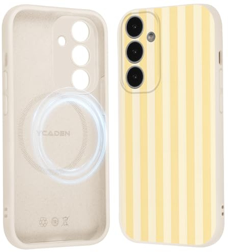 Xylota für Samsung Galaxy S24 5G Magnetisch Hülle für Magsafe, Aesthetic Gestreifte Streifen Muster Motiv Design Gelb Silikon Handyhülle Mädchen Frauen Schutzhülle für Samsung S24 5G 6,2'' Case, 01