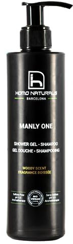 Homo Naturals Duschgel und Shampoo für Männer ohne Sulfate oder Parabene, BIO – Badegel und Shampoo 2 in 1, häufige Anwendung für Männer – mit Aloe Vera – biologisch und vegan – 250 ml