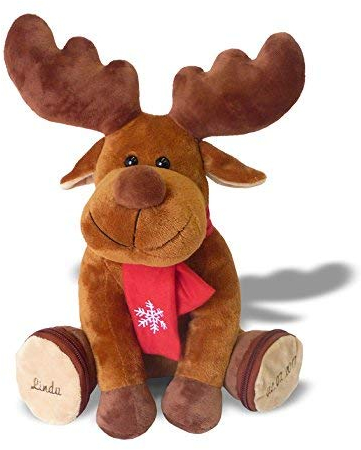 Stickerei Hartl Plüsch Elch individuell Bestickt ca. 30 cm hoch knuddeliges Rentier/Stofftier mit eigenen Daten, Geschenk mit Namen, personalisierter Elch, Plüschtier mit Bestickung zur Geburt