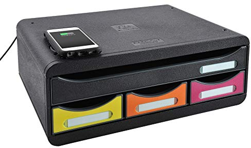 Exacompta 319798QID - Módulo individual con 4 cajones y carga sin cables para smart-phones (Qi) - 270x355x135 mm - TOOLBOX MINI - Negro/multicolor