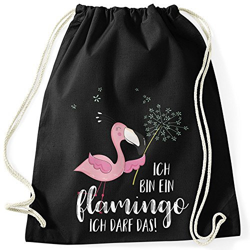 MoonWorks Turnbeutel Flamingo Ich Bin EIN Flamingo ich darf das Spruch Pusteblume schwarz Unisize