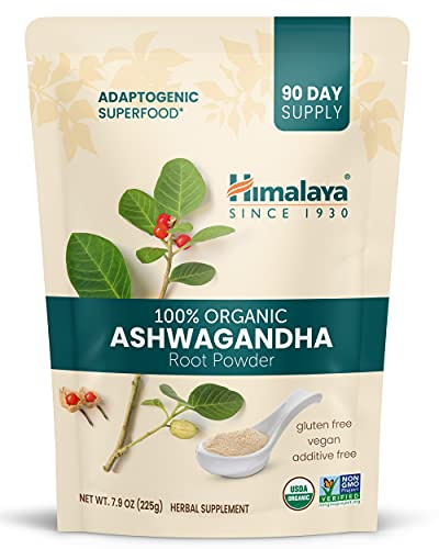 Himalaya 100% USDA Certified Organic Ashwagandha Root Powder Herbal Supplement, Supports Relaxation, Stress Relief, Energy, Occasional Sleeplessness, Non-GMO, Vegan, Flavorless, 7.9 Oz Bag
