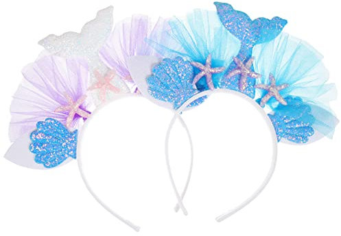 Lurrose 2 Stück Glitzer Meerjungfrau Stirnband Halloween Cosplay Stirnband Meerjungfrau Haarschmuck für Frauen