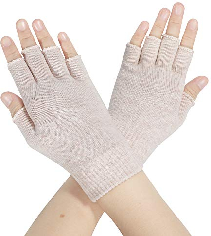 ZLYC Damen Wolle Halbfinger Handschuhe Winter Stricken Fingerlose Handschuhe (Einfarbig Beige),Einheitsgröße