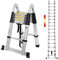 5M Teleskopleiter Alu Leiter Ausziehbare Klappleiter 2.5M + 2.5M Teleskop Leiter mit Stabilisator, Hohe Mehrzweckleiter, 150 kg Belastbarkeit