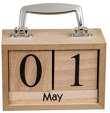 Ewiger Kalender Würfel Block Tischkalender Holzkalender Dauerkalender für Zuhause Büro Tischdeko Schreibtisch Dekoration (Hellbraun)