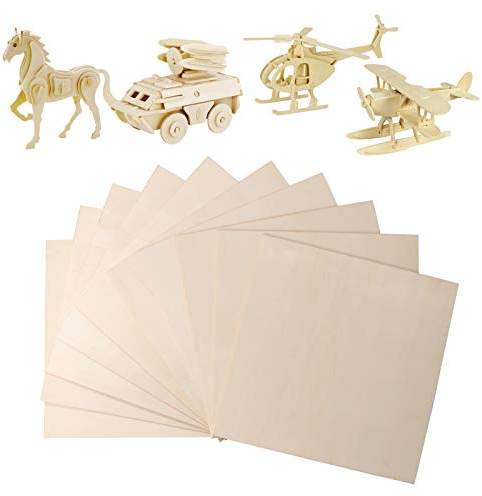 Tableros Maderas para Manualidades 10Pcs Panel Contrachapado Tablones de Madera a Medida Adecuado para Decoración, Láser, CNC, Pirograbado, Pintura, Modelado (200 x 200 x 1,5 mm)