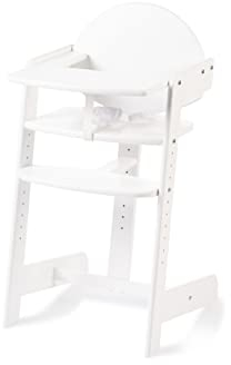 Geuther Hochstuhl FILOU UP Baby Hochstuhl mit Tisch Mitwachsender Babystuhl mit 3-Punkt Sicherheitsgurt Rückenteil & Fußtrittbrett Extra hohe Lehne für gesunde Sitzhaltung Weiß