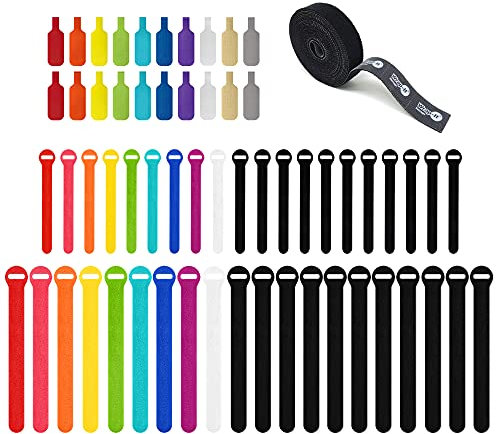 Wrap-It Storage Cable Management Value Pack - 40 Self-Gripping Cable Ties, 20 Cable Labels, 12ft Perforated Self-Gripping Roll - for Home, Office, Desk, Wire, Cable Wrap, Cord Management Organization