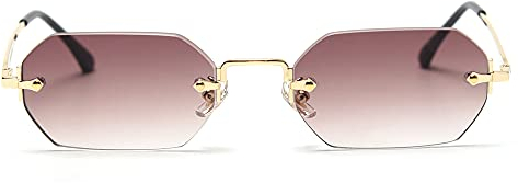 LIGOES männer rechteckig sonnenbrille rahmenlose sonnenbrille randlos achteckig kleine brillen frauen metall gold polygon blau braun uv400 (gold with brown)